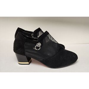 Women's Black Mesh Block Heel Dress Shoes